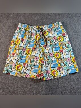 Buc-ee's Tropical Print Swim Trunks Shorts Men's Large Blue Graphic Beach Surf